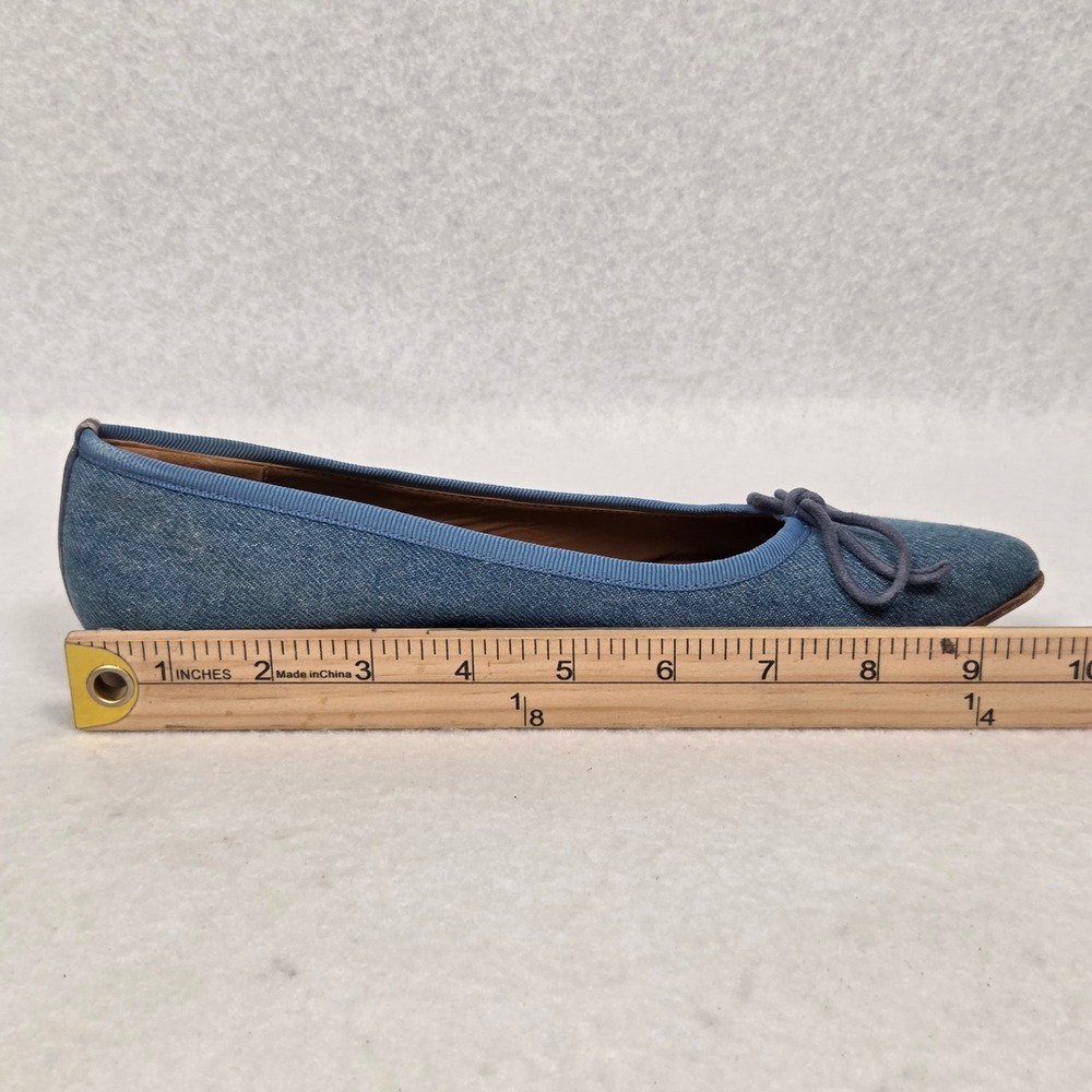Margaux Ballet Flats Womens 8 Blue Denim Pointed Toe Bow Leather Lined Handmade - Picture 14 of 15
